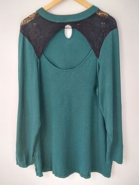 Torrid Green Pullover Lace Keyhole Cutout Knit Sweater